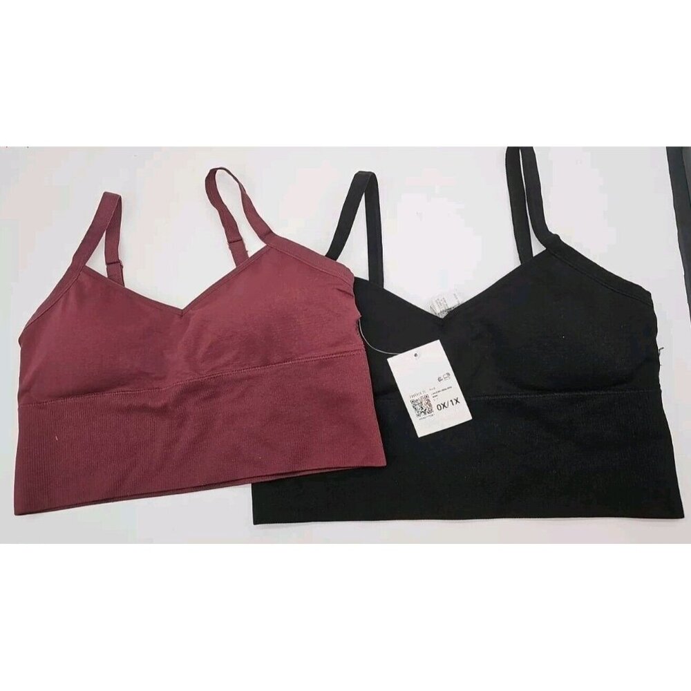 Set Of 2 Forever 21 Spaghetti Strap Cropped Bralette Burgundy And Black Sz 0X/1X